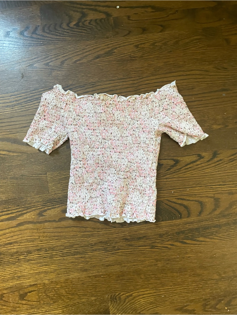 Pink Smocked Off-Shoulder Ruffle Top